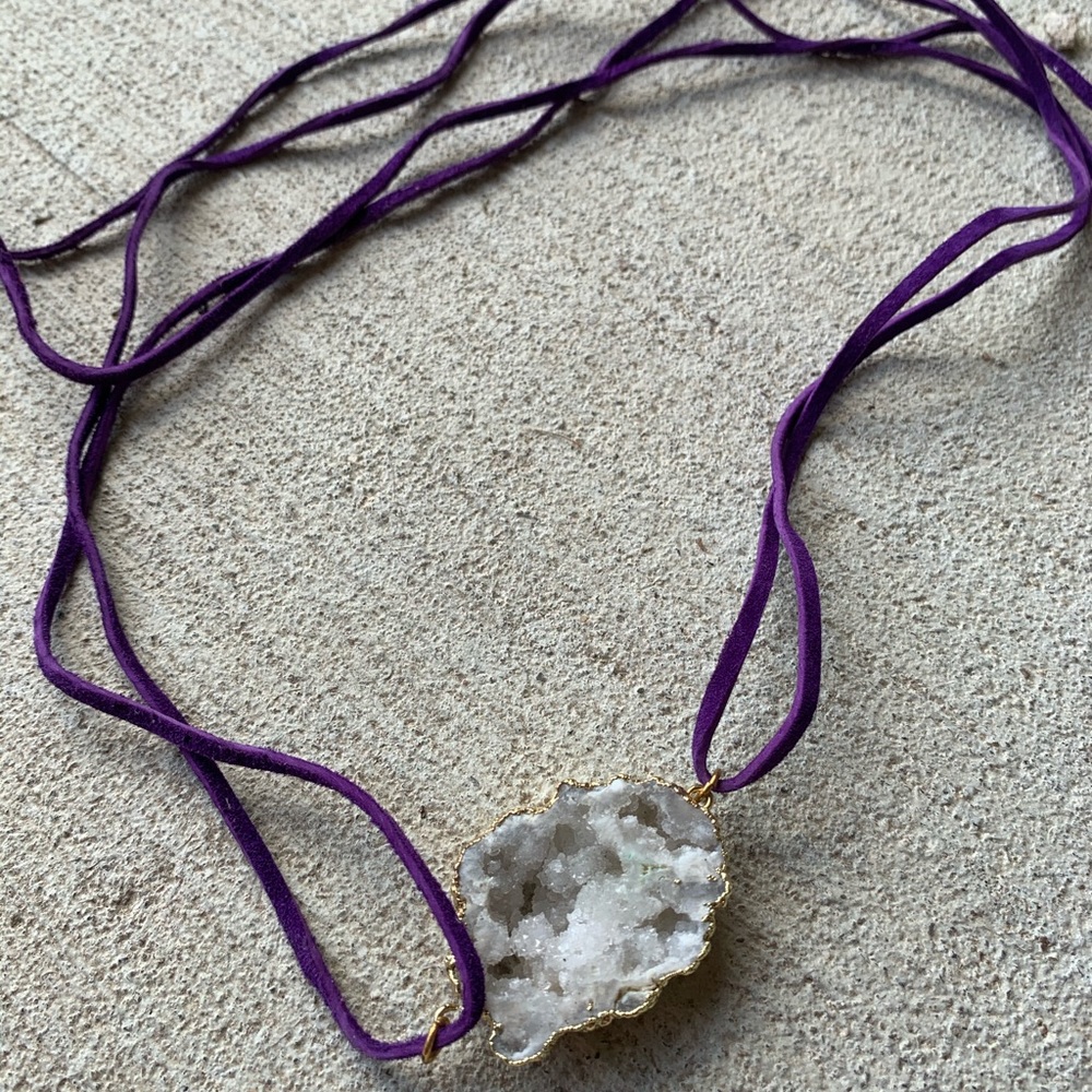 Multi-Way Bracelet + Necklace Purple Suede + White Druzy Stone - Picture 7 of 9